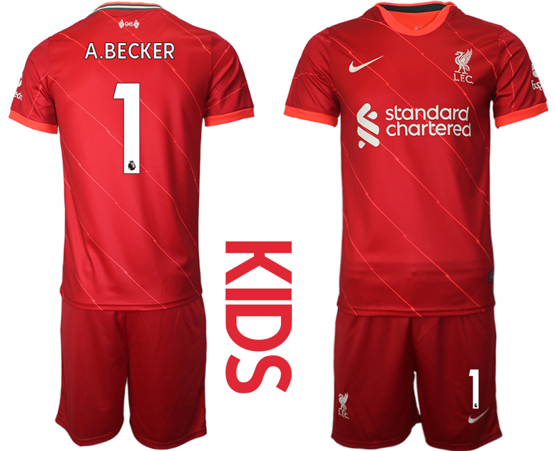 Youth 2021-2022 Club Liverpool home red #1 Soccer Jersey